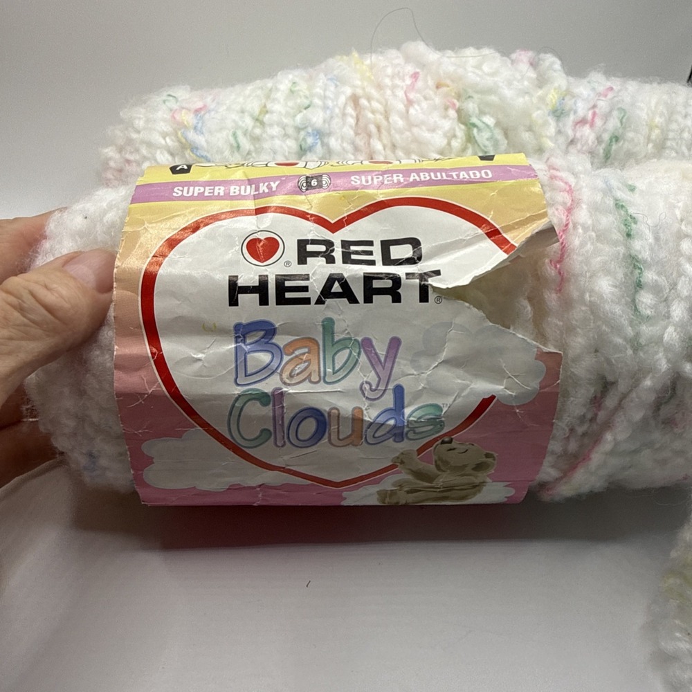 Red Heart Baby Clouds Blanket Yarn Two Skein Acrylic Super Bulky White Swirl